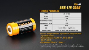 Fenix 16340 - 700mAh - Acumulator cu Micro-USB - ARB-L 16-700U