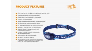 Fenix HL16 - Lanternă frontală - 70 Lumeni - 35 Metri - Albastru