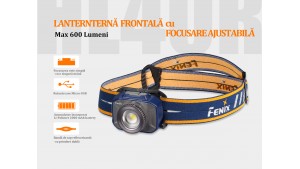 Fenix HL40R - Lanternă Frontală Reîncărcabilă - 600 Lumeni - 147 Metri - Gri